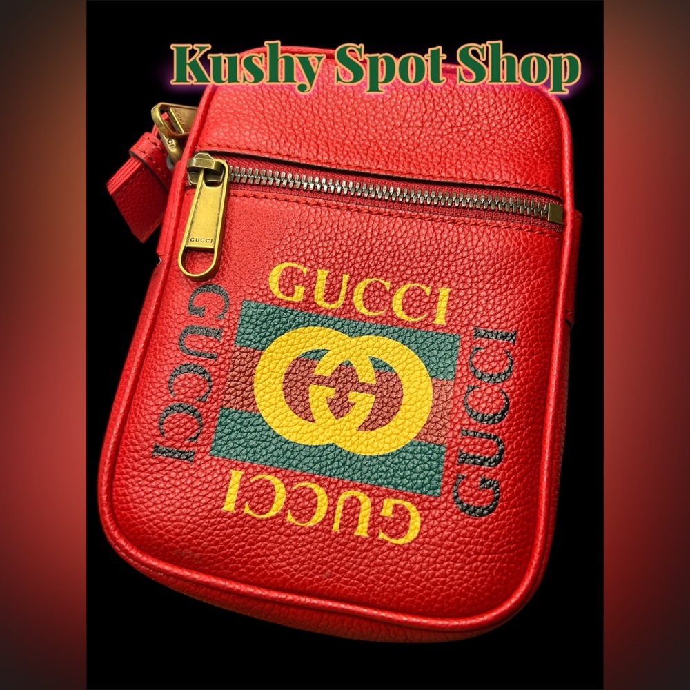 ‼️COA ✅ NWT GUCCI CRIPTO PRINT RED LEATHER MESSENGER CROSSBODY BAG Small